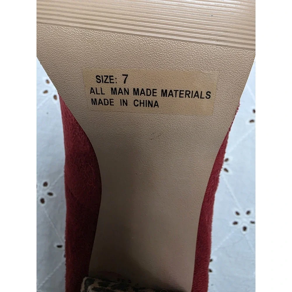 Max Rave Y2k Women's Red Peep Toe Platform Heels Leopard Print Block Size 7